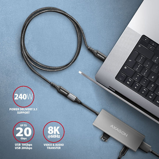 Axagon USB 2.0 Cable USB-C male - USB-C female 240W PD Μαύρο 1m AKAXNTUCM32CF10