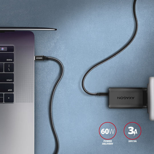 Axagon Braided USB 3.2 Cable USB-C male - USB-C 60W PD Μαύρο 2m BUCM3-CM20AB