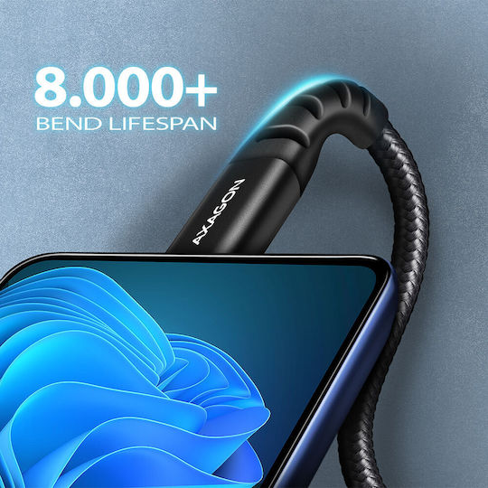 Axagon Braided USB 2.0 Cable USB-C male - USB-A Μαύρο 2m BUCM-AM20AB