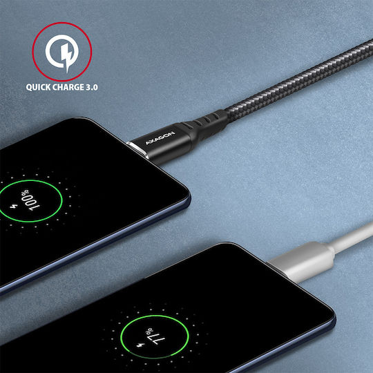 Axagon Braided USB 2.0 Cable USB-C male - USB-A Μαύρο 2m BUCM-AM20AB