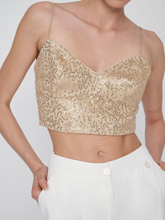 Women's Crop Top with Straps Metallic