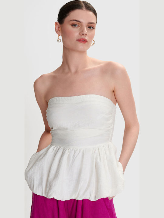 Damen Bluse Trägerlos White