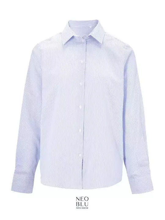 Cu mânecă lungă Bumbac Cămașă Cu dungi White/striped Blue