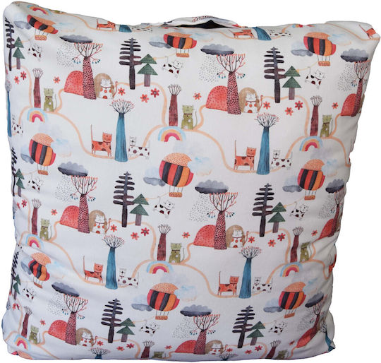 Kids Throw Pillow Floor Box Forest Ecru 60x60x10 with Zipper