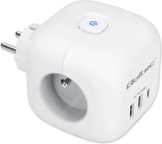 Qoltec Захранваща лента с 2 USB-A, 1 USB-C и Превключвател