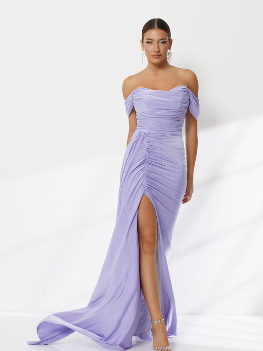 Maxi Evening Drape Dress with Slit Lilac