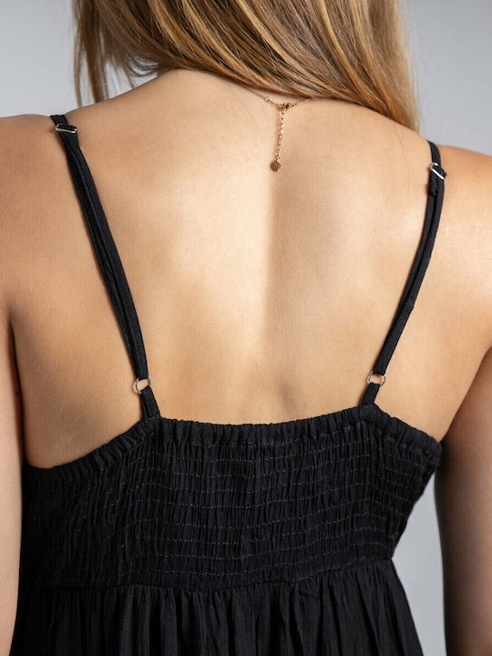 Sommer Midi Wickel Damenkleid Schwarz