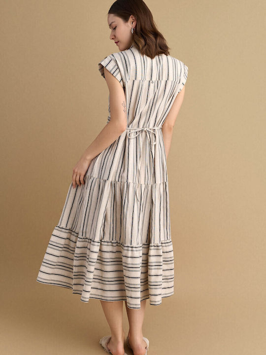 Καλοκαιρινό Midi Σεμιζιέ Φόρεμα Off White