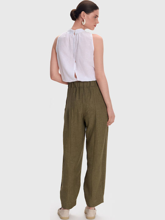 Women's Fabric Trousers with Elastic Green