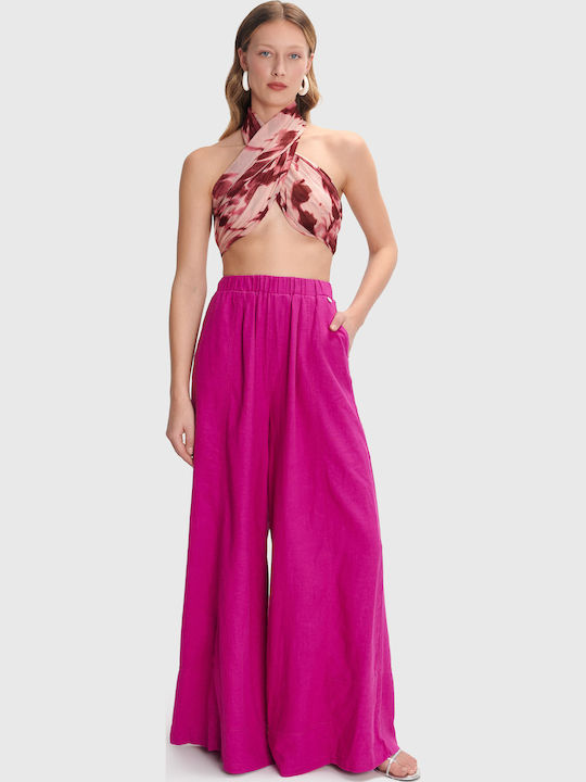 Damen Stoff Hose mit Gummizug Pink