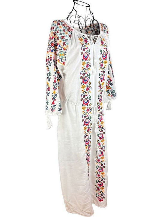 Καλοκαιρινό Midi Φόρεμα White, Yellow