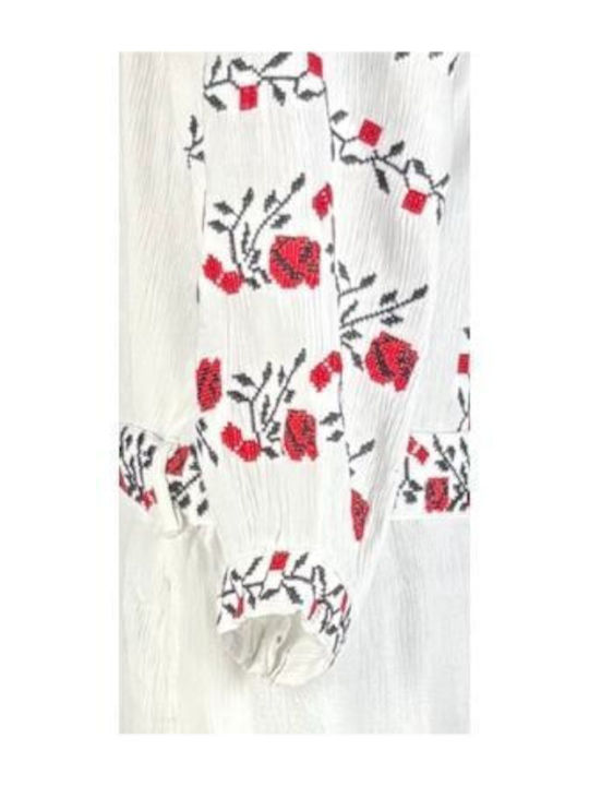 Sommer Midi Damenkleid Weiß/Rot