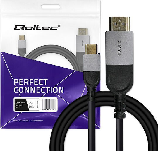 Qoltec Кабел HDMI Мъжки - USB-C Мъжки 2м Черен