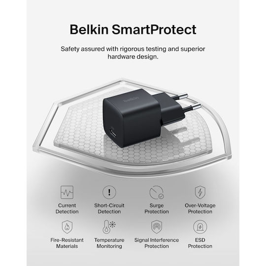 Belkin Mobile Phone Charger Without Cable with USB-C Port and USB-C Cable 25W Power Delivery Black