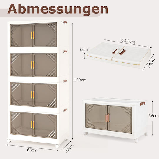Costway Plastic Storage Box with Wheels and Lid Transparent 65x39x36cm 1pcs