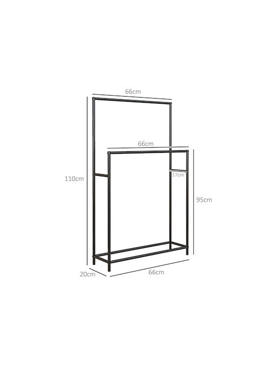 HomCom Double Wall-Mounted Bathroom Rail ​66x20cm Black