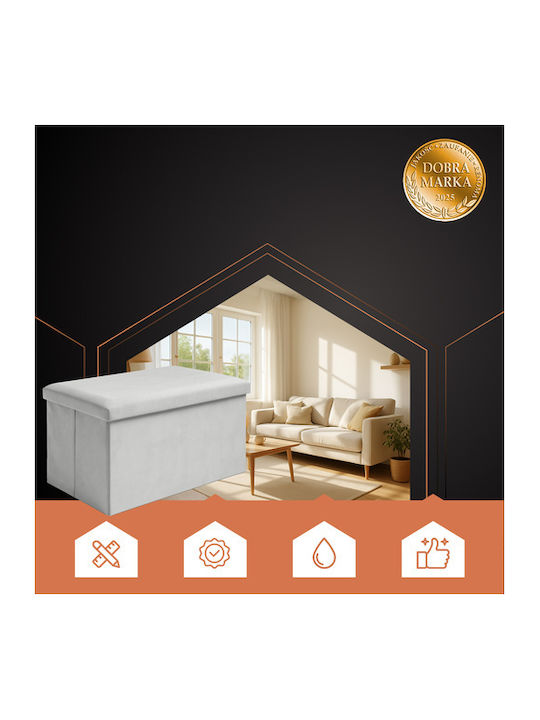 Collapsible Bench Stool With Storage Space Upholstered In Gray Velvet 30x30x60cm