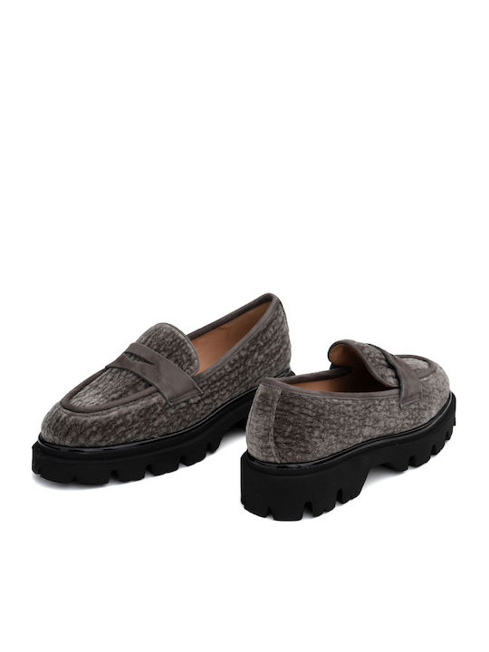 Δερμάτινα Γυναικεία Loafers σε Γκρι Χρώμα