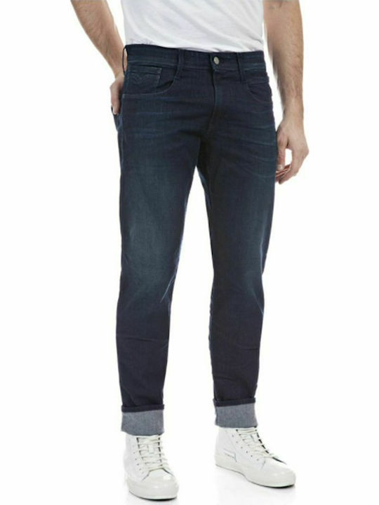 Anbass Men's Jeans Pants Elastic with Slim Tapered Fit Dark Indigo