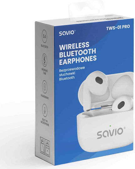 Savio TWS-01 PRO In-ear Bluetooth Handsfree Earphones with Charging Case White