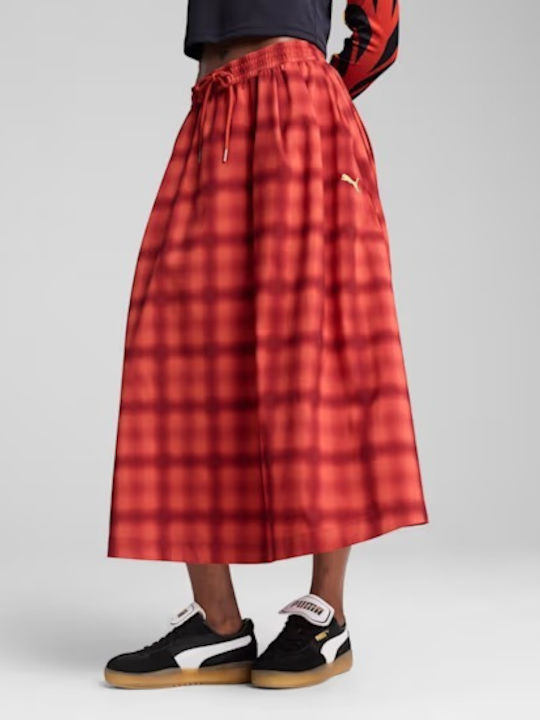 Plissiert Midi Rock Red