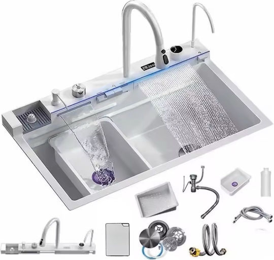 Naron Vessel Sink Inox with Faucet W75xD46cm White