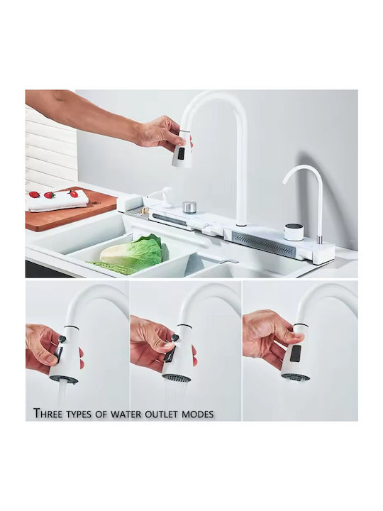 Naron Επικαθήμενος Νεροχύτης Inox με Μπαταρία Μ75xΠ46cm Λευκός