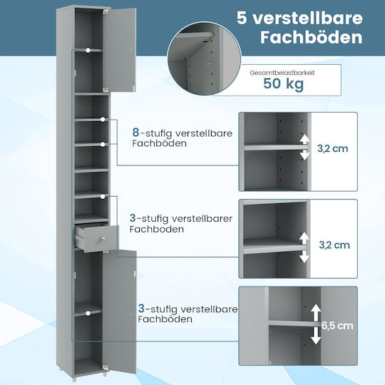 Costway Cabinet de baie L20xA20xÎ180cm Gri