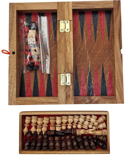 Set aus Holz-Spielsteinen & Würfeln für Backgammon Handgefertigt Rot / Schwarz / Weiß / Braun 1.5cm