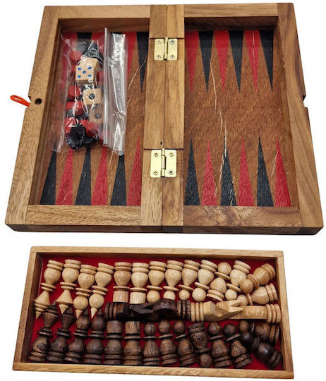Set aus Holz-Spielsteinen & Würfeln für Backgammon Handgefertigt Rot / Schwarz / Weiß / Braun 1.5cm