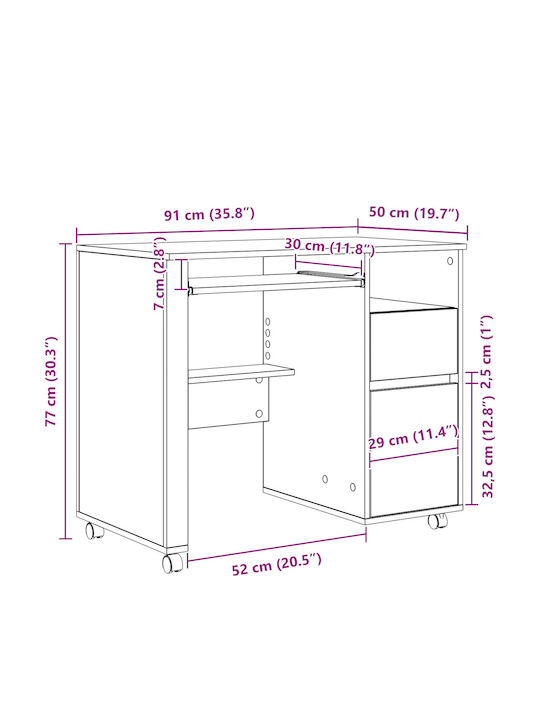 Computer Büro Holz Grey Sonoma 91x50x77cm