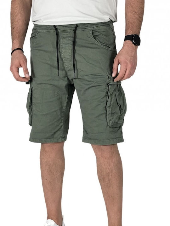 Men's Cargo Bermuda Shorts Below Knee Elastic Waist Back2jean Ts14 Khaki