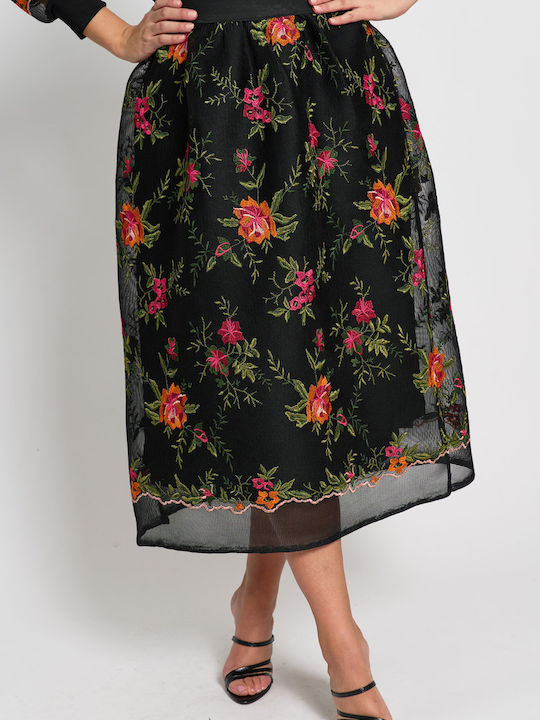 Maxi Φούστα Floral Μαύρη