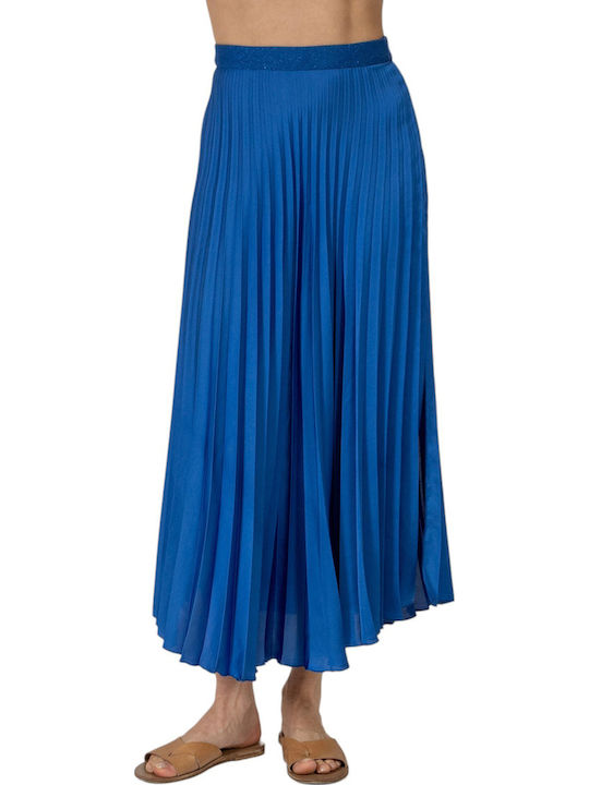 Satin Pleated Maxi Skirt Blue