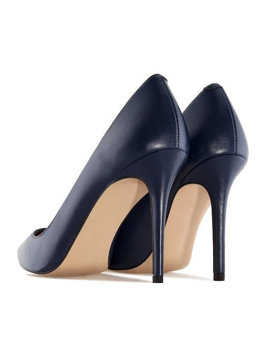 Leather Pointed Toe Stiletto Blue High Heels