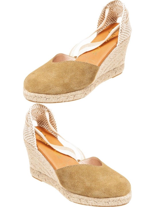 Women's Leather Platform Espadrilles Khaki
