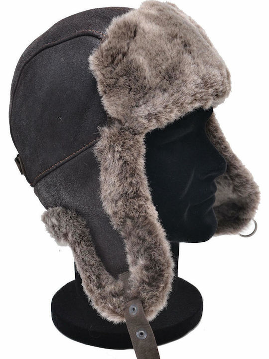 Leather 100 Leather Men's Hat Hat-pilot-1 Dark Brown