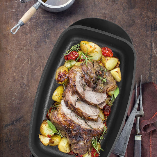 Relaxdays Oală Dreptunghiulară din Aluminiu cu Capac de Sticlă 16x39.5cm 1buc