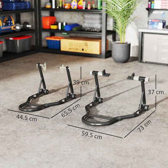 Homcom Două Suporturi Reglabile Tip Triunghi Negru Oțel Cu Roți Dimensiuni Î 80-120 Cm C30-044v00bk