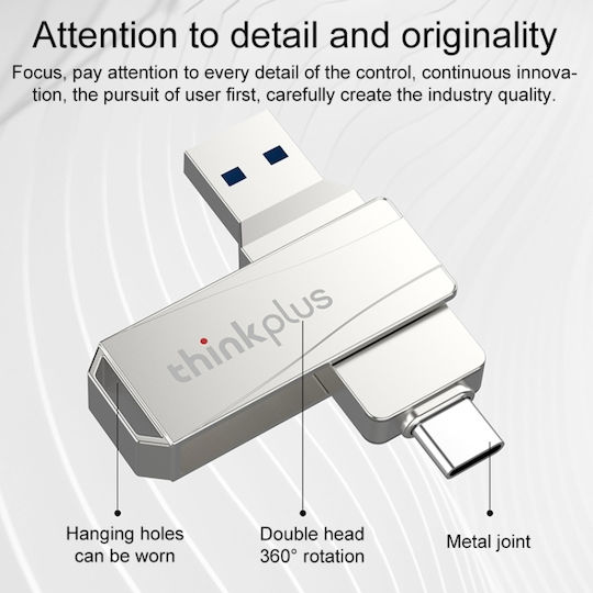 Lenovo ThinkPlus MU252 128GB USB 3.1 Stick cu conexiune USB-A & USB-C Gri