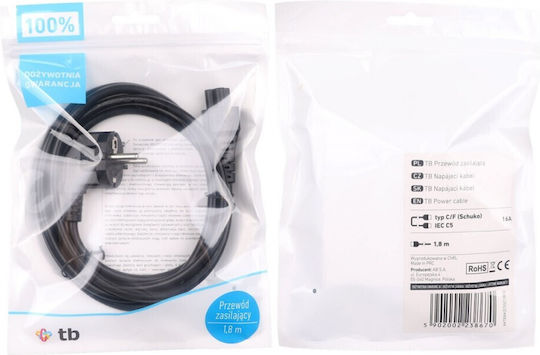 TB Print IEC C5 - IEC C5 Kabel 1.8m Schwarz