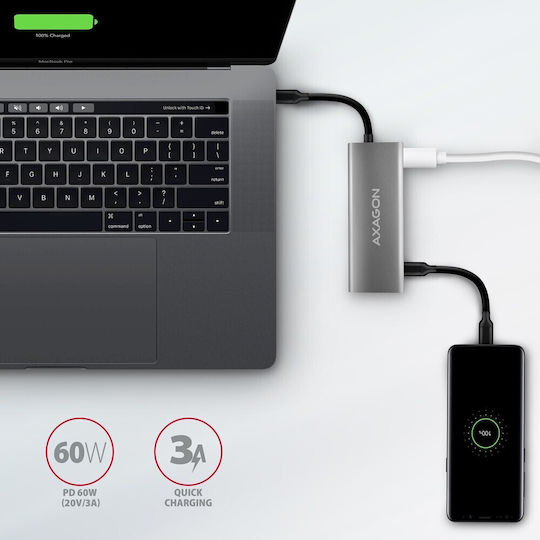 Axagon USB-C Лаптоп Докинг Станция с HDMI 4K PD Сива