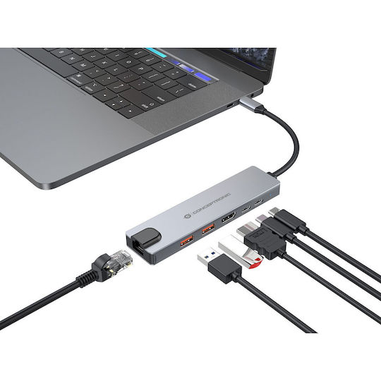 Conceptronic USB-C Docking Station με HDMI 4K PD Ethernet Γκρι (DONN29G)