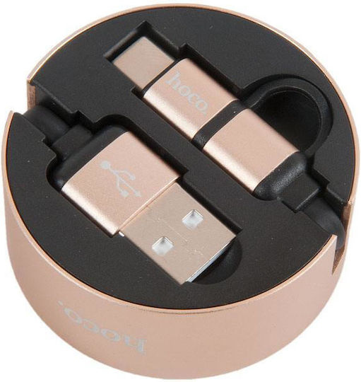 Hoco Retractable USB to Type-C / micro USB Cable Χρυσό 1.2m (U23)