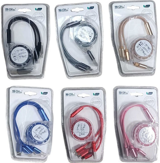 SGL E3 Подвижен USB към Lightning / Type-C / micro USB Кабел Черен 1.2м (099408)