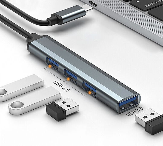 Qoltec Hub 3 Θυρών USB 3.0 με σύνδεση USB-C Γκρι