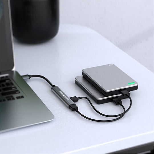 Qoltec USB-Hub 3 Anschlüsse USB 3.0 mit USB-A Anschluss Grau