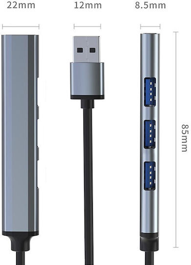 Qoltec USB-Hub 3 Anschlüsse USB 3.0 mit USB-A Anschluss Grau