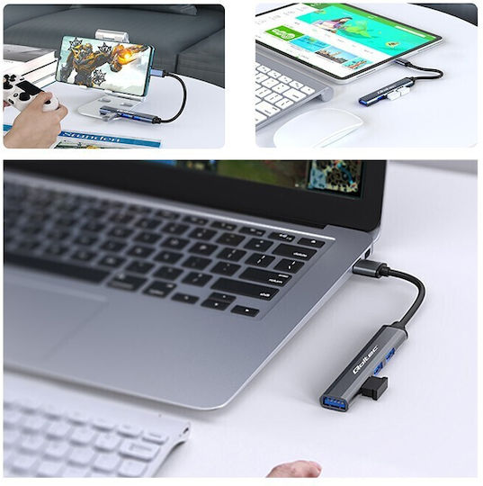 Qoltec Hub 3 Θυρών USB 3.0 με σύνδεση USB-C Γκρι
