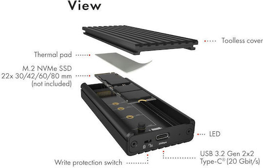 Icy Box External Case for Hard Drive M.2 PCI Express with Connection Type-C